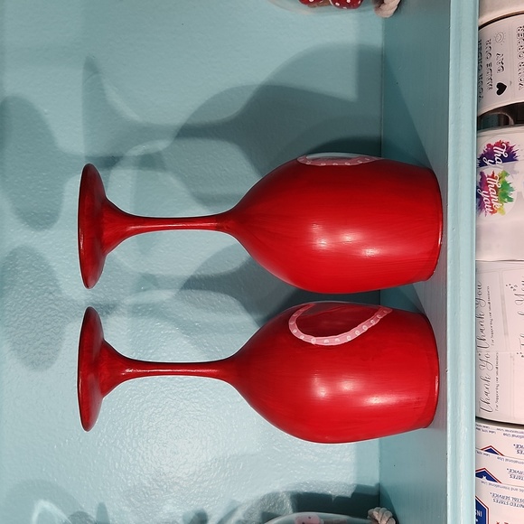 Hand Crafted Valentine's Day Themed Candle Holders 2 Set RED - Picture 5 of 6